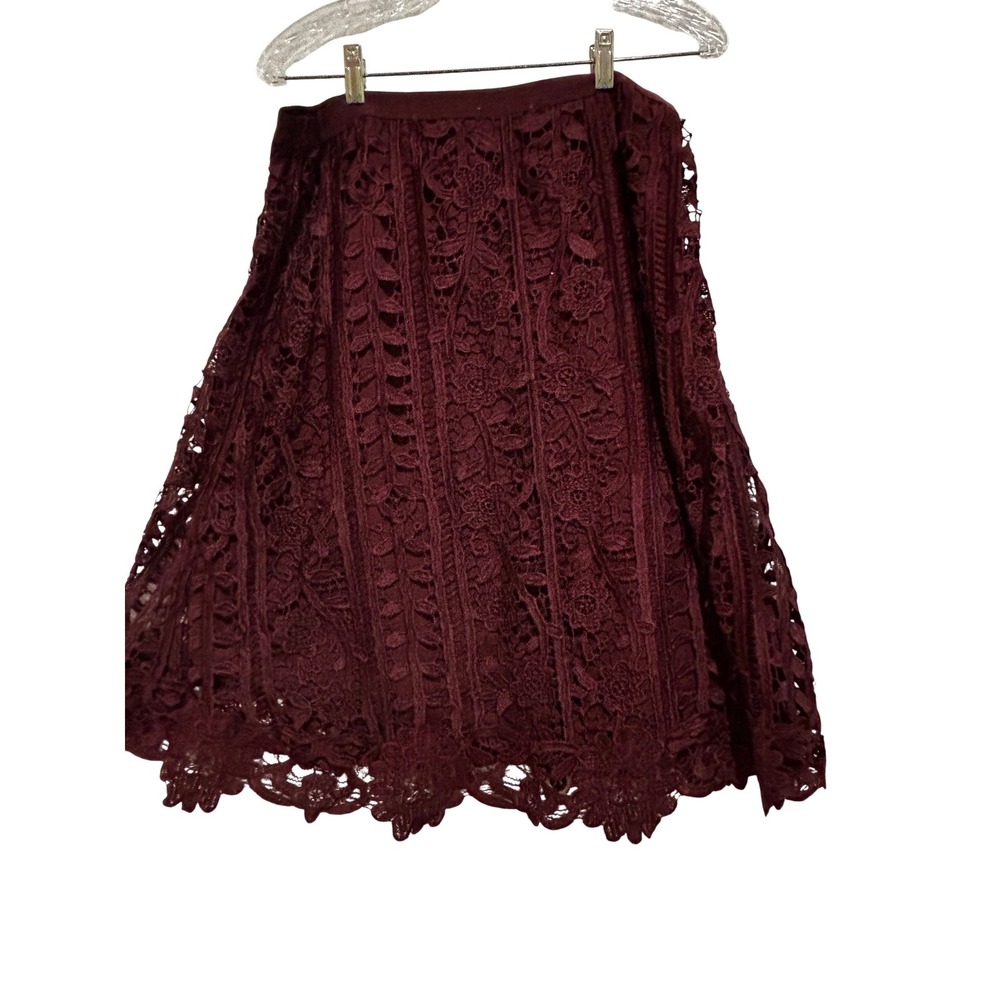 John Paul Richard Burgundy Lace crochet Scalloped Hem Midi Skirt sz L Boho chic - Picture 2 of 9